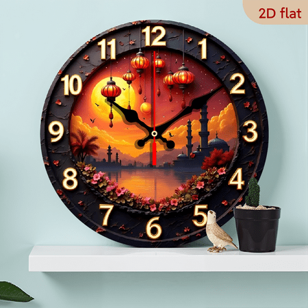 A 10-inch 2D flat Retro Lake Scenery theme wooden circular wall clock, suitable for decoration in bedrooms, living rooms, and offices. It is an ideal gift for Christmas and New Year.