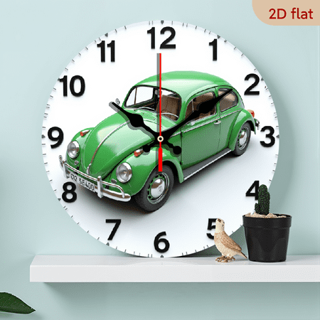 A 10-inch wall-mounted clock with a retro car theme, suitable for car enthusiasts or Nordic-style spaces.