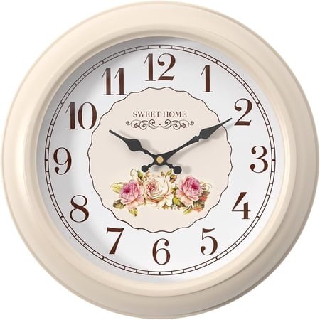 Abdurey Sweet French Rose Style Wall Clock, Battery Operated Silent, Creamy White Decorative Wall Clocks for Living Room, Farmhouse, Bedroom, Bathroom, Dining Room 11.5