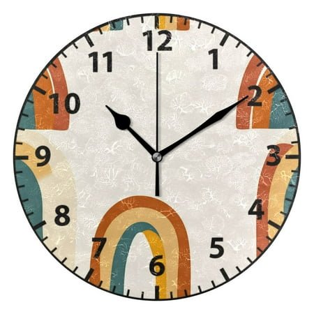 Abstract Rainbow Pattern Wall Clock Modern Small Clock Black Hands for Office, Home, Bedroom,School 9.84in