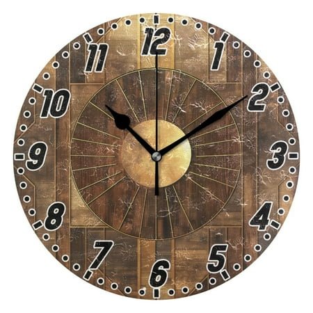 Abstract Wood Geometric Round Wall Clock Battery Operated Silent Non-Ticking Bedroom Office Kitchen Home School Decor 10(Black)