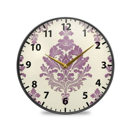 Acrylic Wall and Table Clock Seamless Damask Pattern 9.5in Modern Decor with Golden Hands