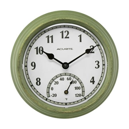 AcuRite 8.5 Rustic Green Outdoor Clock with Thermometer (02470)