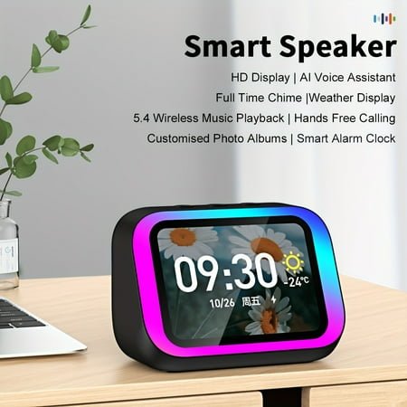 AI Smart Alarm Clock with Wireless Speaker & RGB Light