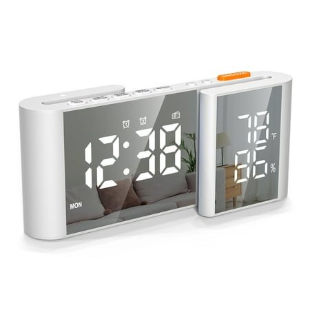 Alarm clock,Display 70 Dual Alarm Modern Decor Led Display With Channel Radio Dimmable Clock 6'' Date Week Month Mirror Alarm Radio Modern Temperature Display Alarm Clock Decor Wall Dual