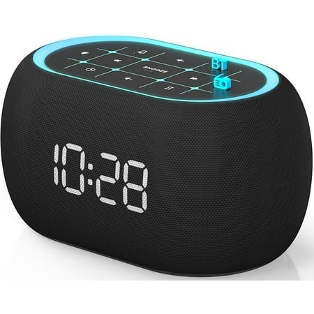 Alarm Clock FM Radio with Bluetooth Speaker, Hi-Fi Stereo Sound, 0-100% Dimmer,7 Clolors Night Light, 8 Wake Up Sounds,16-Level Volume, Small Digital Clock with Sleep Timer for Bedroom Bedside