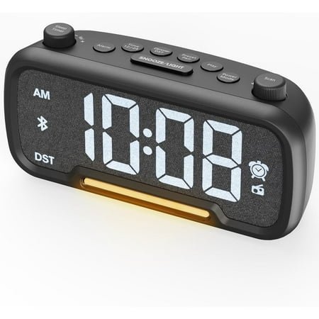 Alarm Clock Radio with FM Radio, Sleep Timer, Auto Scan 20 Presets & Easy-Tune Knob, Wake to Radio/Beep, Bluetooth 5.0 Speaker Modern Design for Bedroom & Office