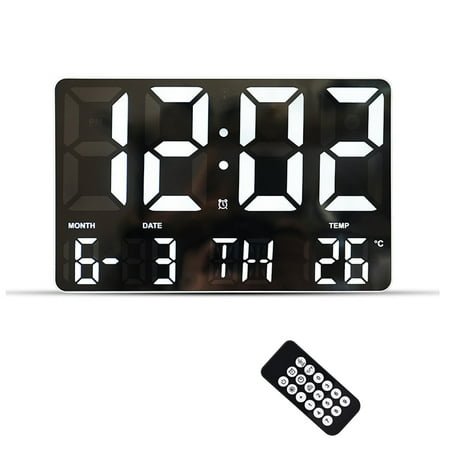 Alarms Clock w/Remote Control,Non-Abbreviated Day Date Clock for Vision Impaired Elderly,White light with white frame,G140357