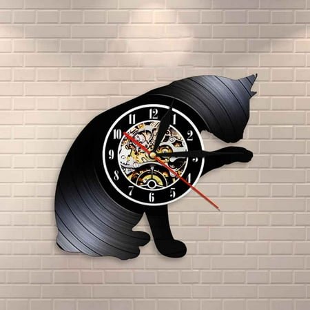 Amblelife I Love Cat Vinyl Custom Wall Clock Vintage Style Cats Mute Clock Design Gift For Cat Lovers Animals Home Decoration Vinyl Watch