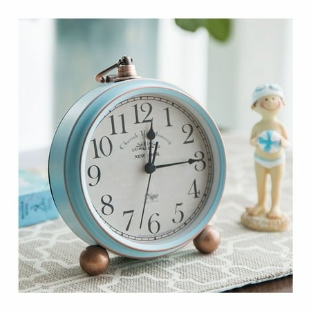 American Retro Silent Small Alarm Clock Mediterranean Children Student Desk Clock Bedroom Living Room Decoration Desk Clock Alarm Clock