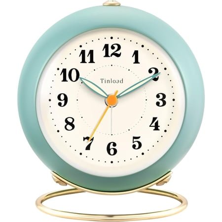 Analog Alarm Clock, Retro Simple Design Small Desk Clock with Manual Light, Battery Operated, Snooze, for Kids,Bedroom,Travel,Kitchen,Bedside Desktop(Green)