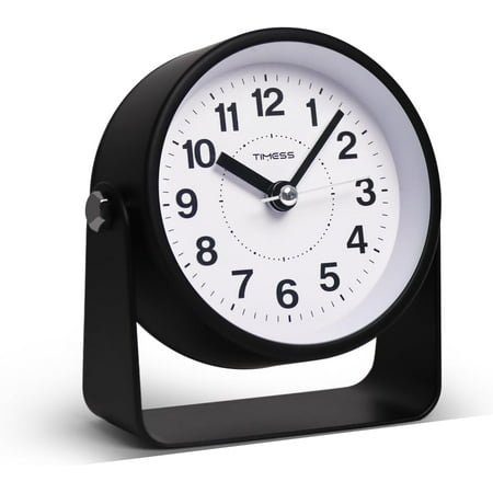 Analog Alarm Clock, Silent Non-Ticking Quartz Movement, Battery-Operated with Snooze & On-Demand Light, Easy to Set Gentle Wake Bedside Desk Clock, Ideal for Home, Travel, Office (Black)