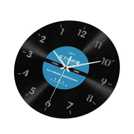 AOOOWER Retro Styles Reverse Running Time Wall Clock 12Inch Quiet Movement Vinyls Record Wall Clock for Living Room Decoration