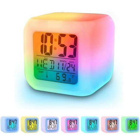 Artrylin Digital Alarm Thermometer Night Glowing Cube 7 Colors Clock LED Change LCD for Bedroom Child，Grow Clock for Toddlers Boys Girls Gift
