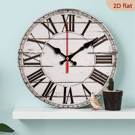 A wall-mounted clock, featuring an old wood theme with Roman numerals, complemented by vintage black Roman numerals. The overall style is a simple and retro country style.
