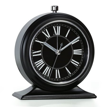 AYRELY® 4-inch Battery Operated Alarm Clock Silent Analog Desk Clocks with Light Vintage Metal Table Clock for Living Room Shelf Bedside Home Decor(Black-Roman)