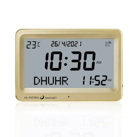 Azan Clock, Desktop Clock, Automatic Worldwide Digital Prayer Clock with 8 Azan Sounds Golden