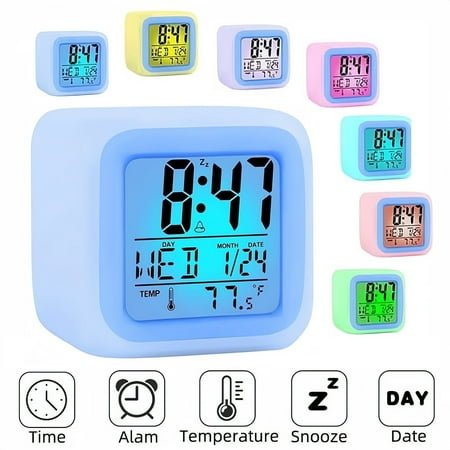 BAKIBO 1pc Lovely Colorful Change Alarm Clock, Cube Alarm Clock, Creative Home Alarm Clock, Luminous Small Alarm Clock