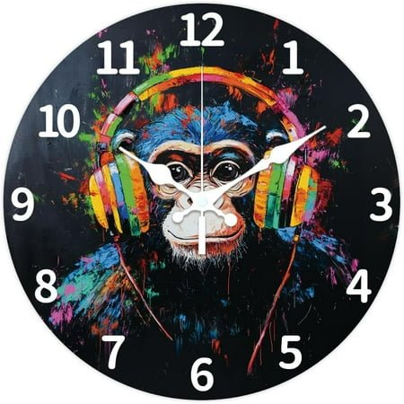 Banksy Monkey Wall Clock 12 Inch Battery Operated Clocks Music Non Ticking Silent Wall Clock Decorative Clocks for Living Room Office Bedroom Home Decor
