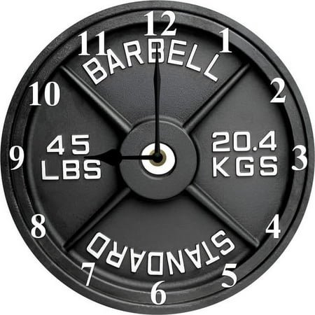 Barbell Wall Clock Gym Wooden Wall Clocks Barbell Weight Plate Fitness Wall Decor Home Gym Decor for Bedroom Living Room Kitchen School Office 10 Inches Silent Non Ticking