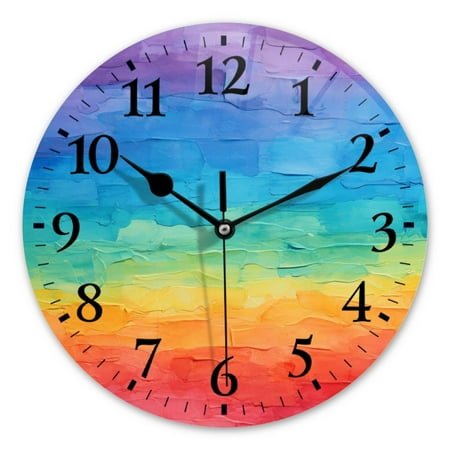 Battery Operated Analog Wall Clocks Non-Ticking Silent Modern Clock Decorative for Home,Office-Abstract Rainbow Textured Oil Painting(10inch)
