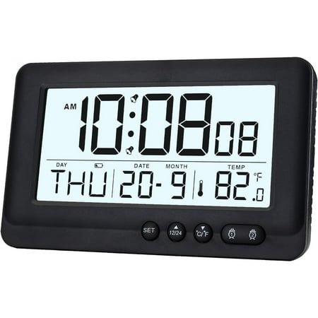 Battery Operated Digital Clock,Long Battery Life for 12 Months and More,Simple Alarm Clock for Bedrooms Shelf Desk Bedside ,Travel Alarm Clock with Dual Alarm,Backlight,Snooze, 12/24H, Temp,Calendar