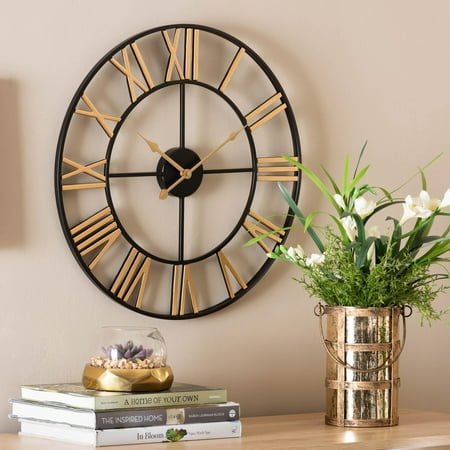 Baxton Studio Auden Industrial Wall Clock, Analog Design, Gold
