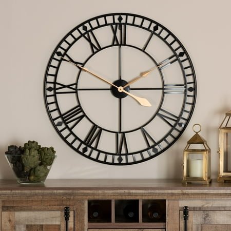Baxton Studio Janette Classic Contemporary Black and Gold Finished Metal Wall Clock