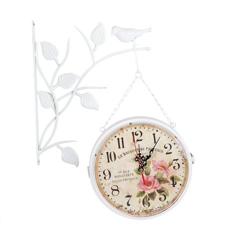 Bienvenido Double Sided Antique European Rural Iron Mute Wall Clock Garden Hallway Outdoor White