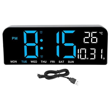 BIMZUC Large LED Digital Alarm Clock with Temperature, Date, Week, Adjustable Brightness, Dual Alarms, 12/24H, USB/Battery Powered – Desk & Wall Mount