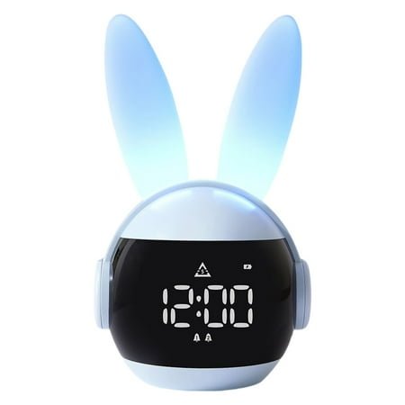 BinKFF Kids Alarm Clock with Night Light 6 Ringtones, Cute Pink Bunny Digital Alarm Clock for Kids, Touch Control and Rechargeable Sleep Trainer Clock for Boys Girls Bedroom