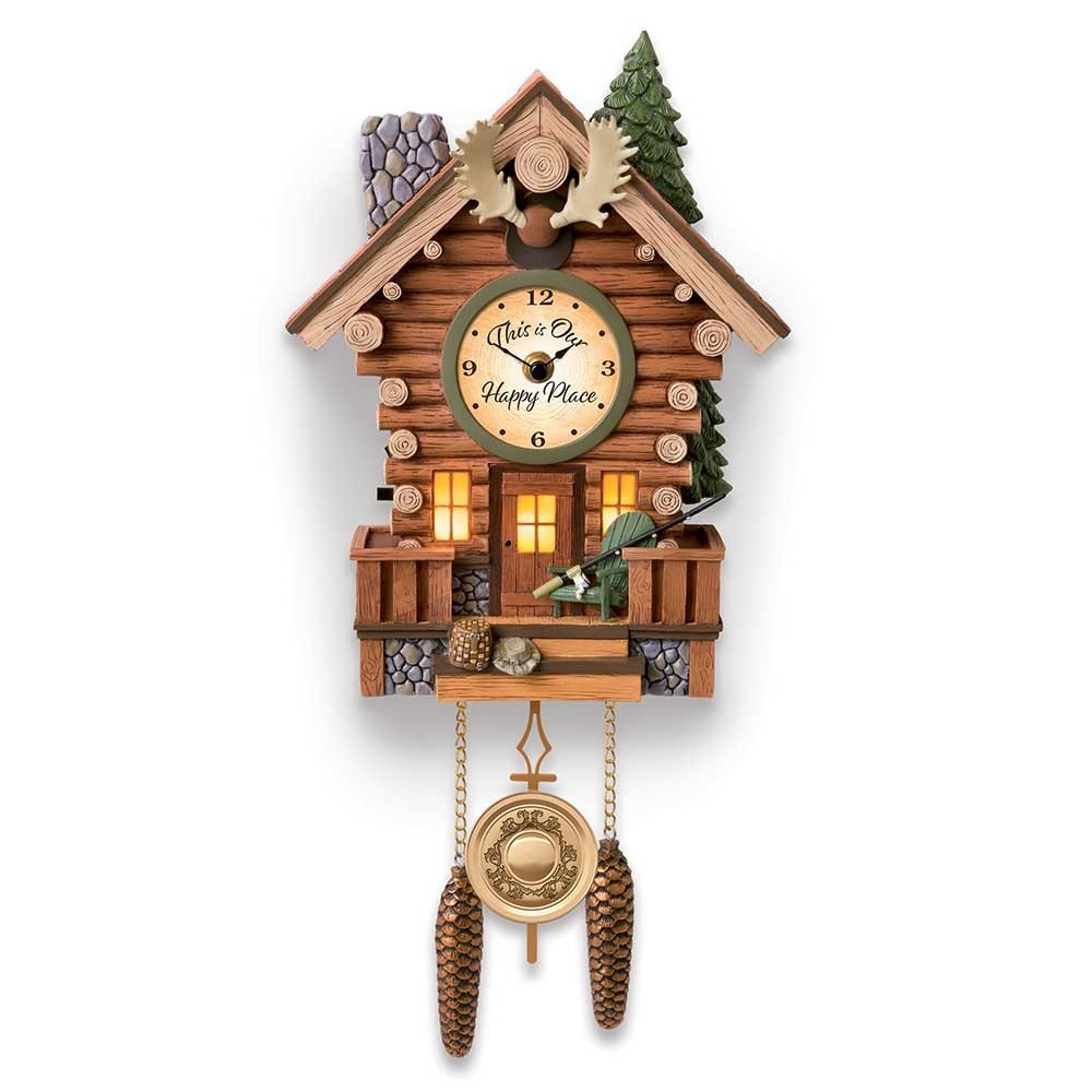 Bradford Exchange Log Cabin Illuminated Wall Clock With Wilderness Sounds