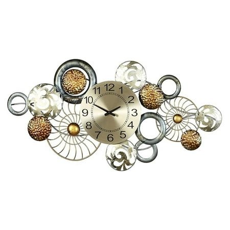 Bronxx Metal Wall Art Clock | Large Hanging Sculpture | Chic Abstract Quality, , Silver, Bronze | Dimensional Openwork Design | Circular Collage