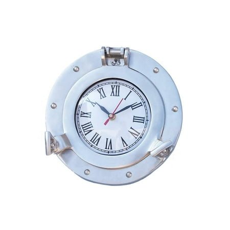 brushed nickel deluxe class decorative ship porthole clock 8 inch