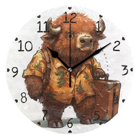 Buffalo in Shirt Round Wall Clock Silent Battery Operated Home Decor for Living Room Bedroom