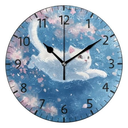 BZSMCE Decorative Wall Clock Size：25cm Blossom Floating Cat Pattern