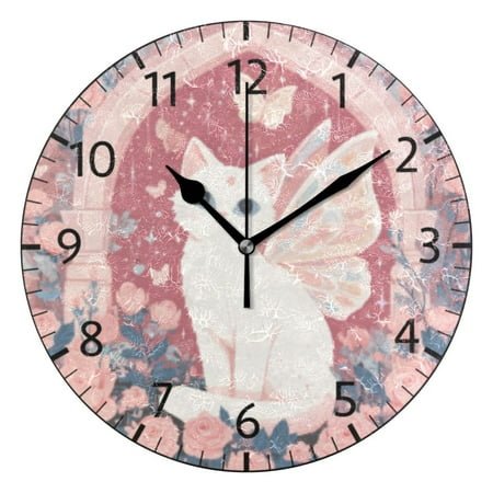 BZSMCE Decorative Wall Clock Size：25cm Fairy Cat's Rose Arch Pattern