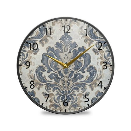 BZSMCE Wall Clock Acrylic Size：9.5*9.5in/11.9*11.9in Elegant Blue Floral Damask Design Pattern Clock