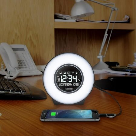 C83117 Color Mood Light Desk Clock with 5 Soothing Nature Sounds and USB Port