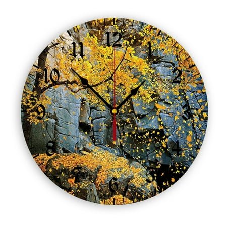 Canadian Maple Trees Wall Clock, Battery Operated, PVC Round Silent Non-Ticking Clock with Clear Numbers for Living Room, Kitchen, Bedroom, Office, School Decor 12inch-30cm
