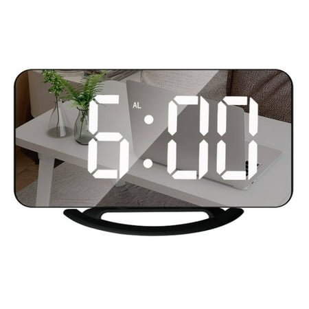CCOCC Alarm Clock,Reflective Mirror Digital Clock,Touch-Sensitive Bedside Clock,Smart Light-Sensitive Alarm Clock with Charging Ports