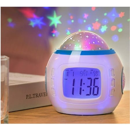 CCOCC Kids Alarm Clock,Colorful Projection Alarm Clock with Music and Temperature Display,Enchanting Night Light with Seven Color Effects and Starry Sky Projection