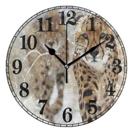 Cheetahs in Winter Silent Wall Clock 10 Non-Ticking Battery Clock