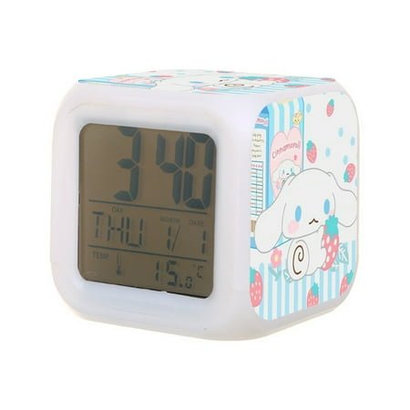 Cinnamoroll Digital Alarm Thermometer Night Glow Cube 7 Color Clock LED Changing LCD Display Suitable for Bedroom Children