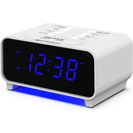CKS1500 SmartSet Dual Alarm Clock Radio with AM/FM, 0.9” Blue LED Display, 4-Level Dimmer, Blue Accent Light, Sleep Timer & Auto Time Setting