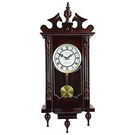 Classic 31 in. Chiming Wall Clock with Roman Numerals & A Swinging Pendulum in A Cherry Oak Finish