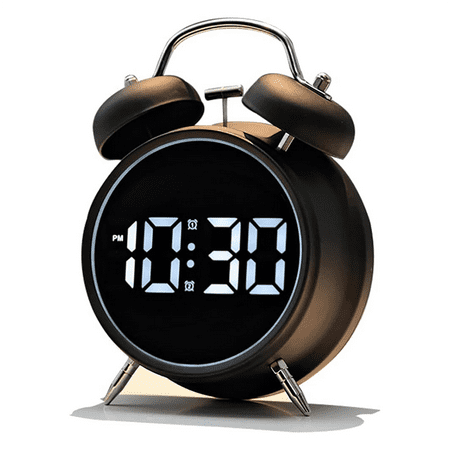 Clock for Sleepers Retro Metal Bell,Large Big Numbers Display with Backlight, Small Bedside Digital Clock for Bedrooms C,1 * clock,Black