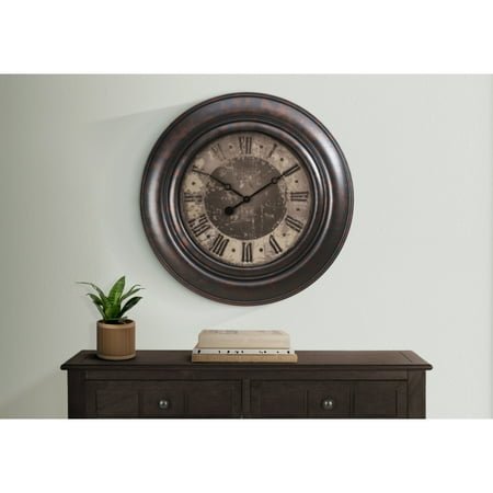 Clocks, 30 Round, Large Oversized, Wall Clock, Brown, Transitional