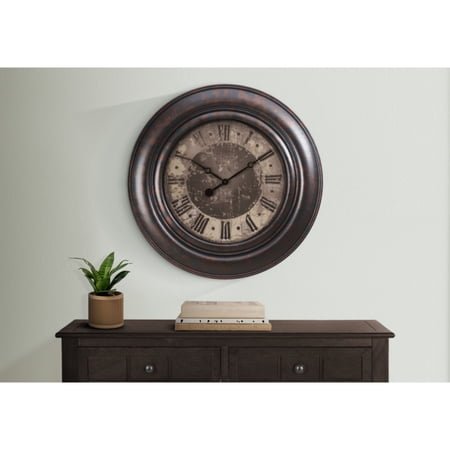 Clocks, 30 Round, Large Oversized, Wall Clock, Brown, Transitional
