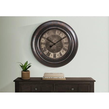 Clocks, 30 Round, Large Oversized, Wall Clock, Brown, Transitional